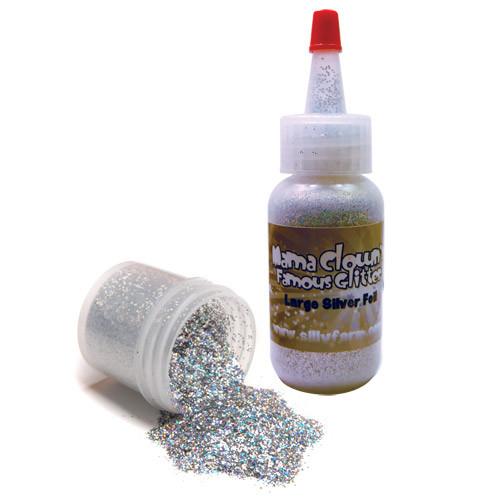 Mama Clown glitter adds sparkle to face and body art, available in a variety of colors. Comes in a 1oz poofer or jar, safe for lips and skin, and can be applied dry or mixed with gel. Choose transparent for a subtle shine or opaque metallic for bold coverage