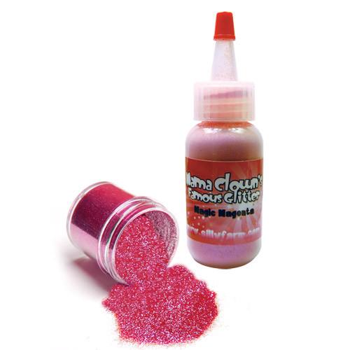 Mama Clown glitter adds sparkle to face and body art, available in a variety of colors. Comes in a 1oz poofer or jar, safe for lips and skin, and can be applied dry or mixed with gel. Choose transparent for a subtle shine or opaque metallic for bold coverage