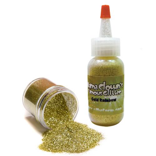 Mama Clown glitter adds sparkle to face and body art, available in a variety of colors. Comes in a 1oz poofer or jar, safe for lips and skin, and can be applied dry or mixed with gel. Choose transparent for a subtle shine or opaque metallic for bold coverage