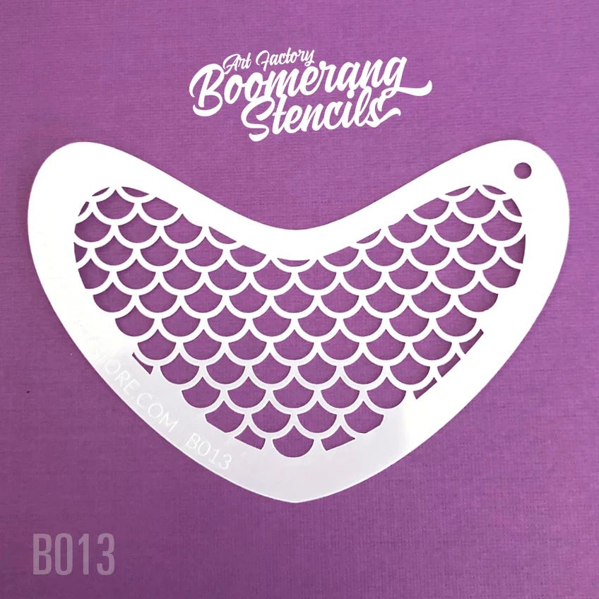 Mermaid Scale B013 Stencil Boomerang Stencil by the Art factory - Silly Farm Supplies