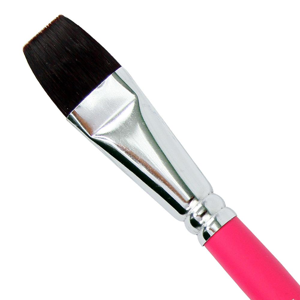 Paint Pal Arty Brush Large 3/4 inch flat face painting brush with pink handle and black synthetic bristles designed for one stroke designs and larger Arty Cakes.