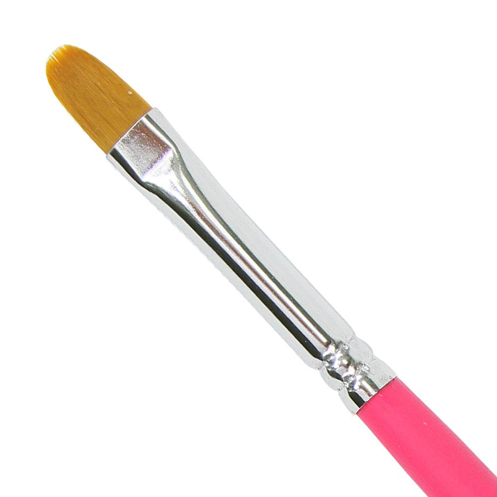 Paint Pal Little Drop small filbert face painting brush with pink handle and rounded synthetic bristles for teardrops, petals, flowers, and decorative face painting details.