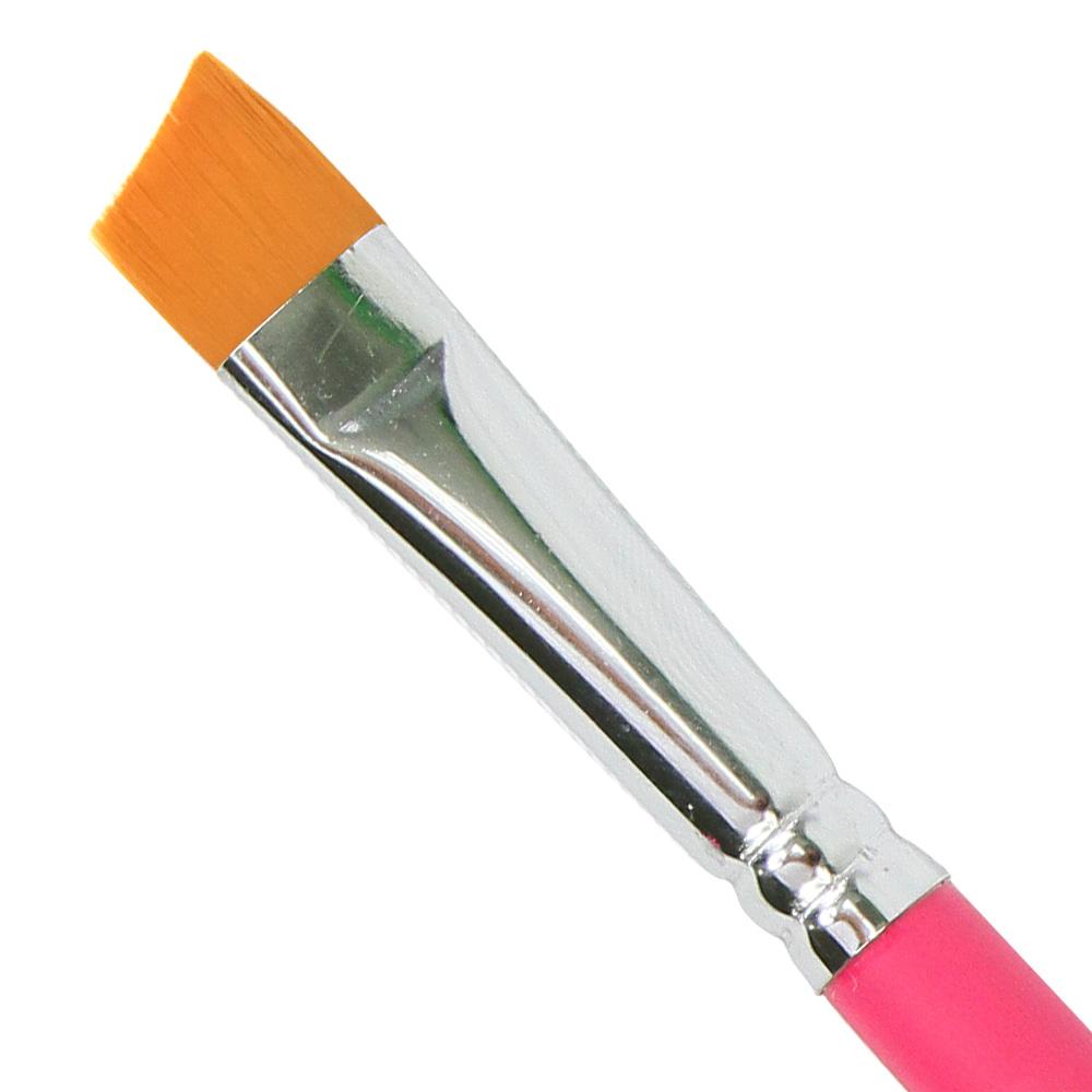 Paint Pal Romantic Rose 1/2 inch angle face painting brush with pink handle and angled synthetic bristles for roses, flowers, dagger strokes, and one stroke designs.