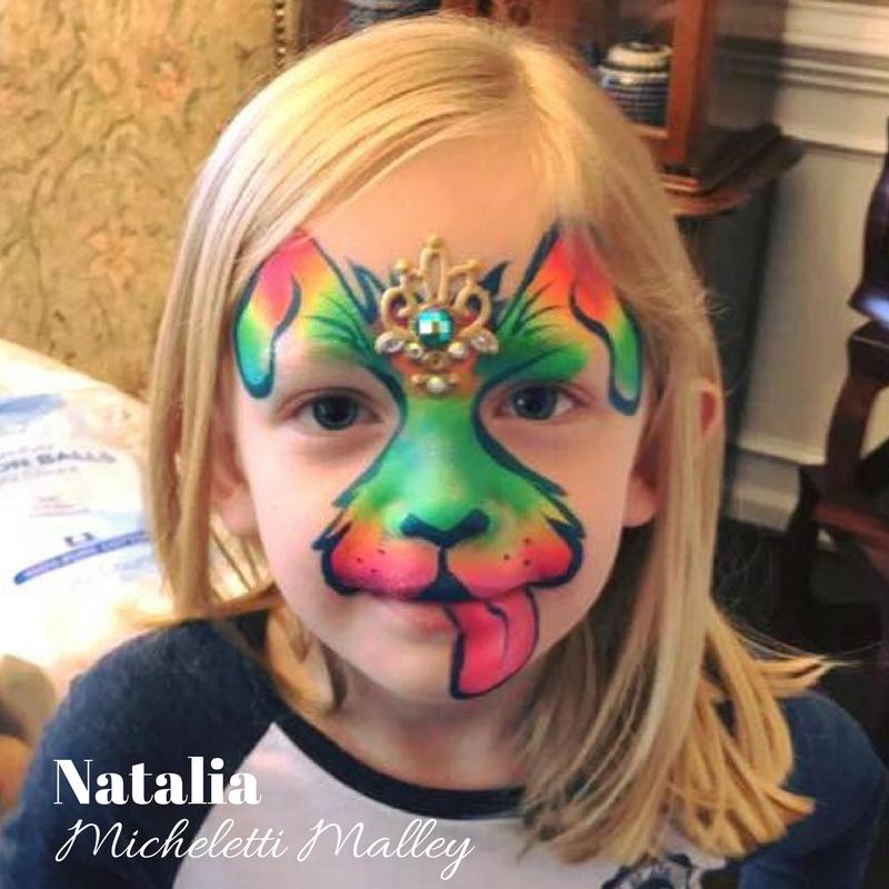 Face painted with vibrant, smudge-proof FAB paint, known for smooth, creamy coverage. Ideal for detailed face art