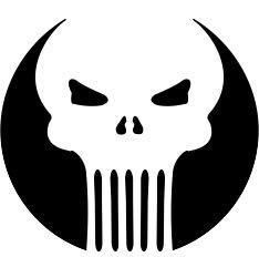 Punish Trendy Tribal stencil featuring a stylized skull emblem design for comic-inspired face painting, cosplay, themed events, and body art.