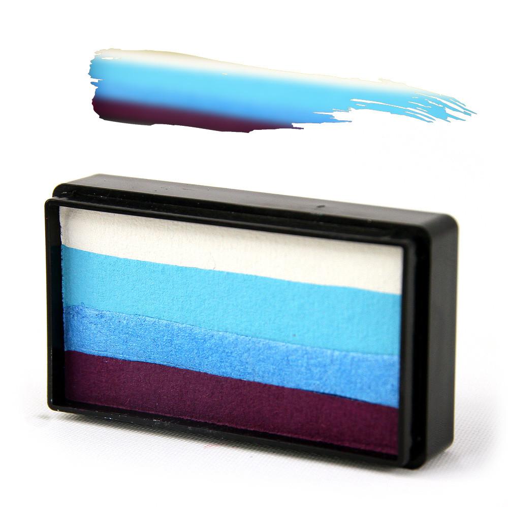 Compact, multi-color face paint cakes for brush application, ideal for vibrant, detailed designs in one stroke.