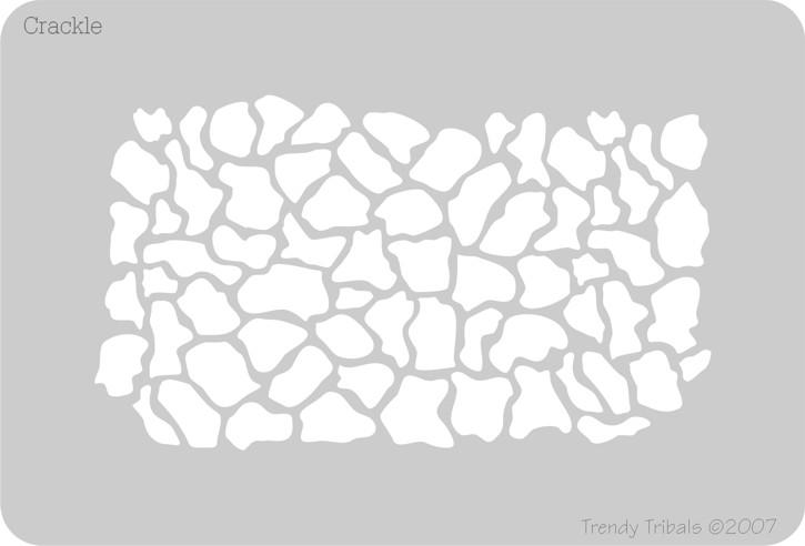 Small Crackle Trendy Tribal stencil featuring an organic crackled texture pattern for creating stone, reptile skin, dragon scale, and weathered surface effects in face painting and body art.
