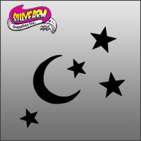 Stars and Moon 2 (Crescent moon with 4 stars) Glitter Tattoo Stencil 10 Pack - Silly Farm Supplies