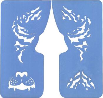Tiger Markings 2-piece Trendy Tribal stencil set featuring mirrored tiger stripe patterns for creating realistic tiger face painting and animal-themed designs.