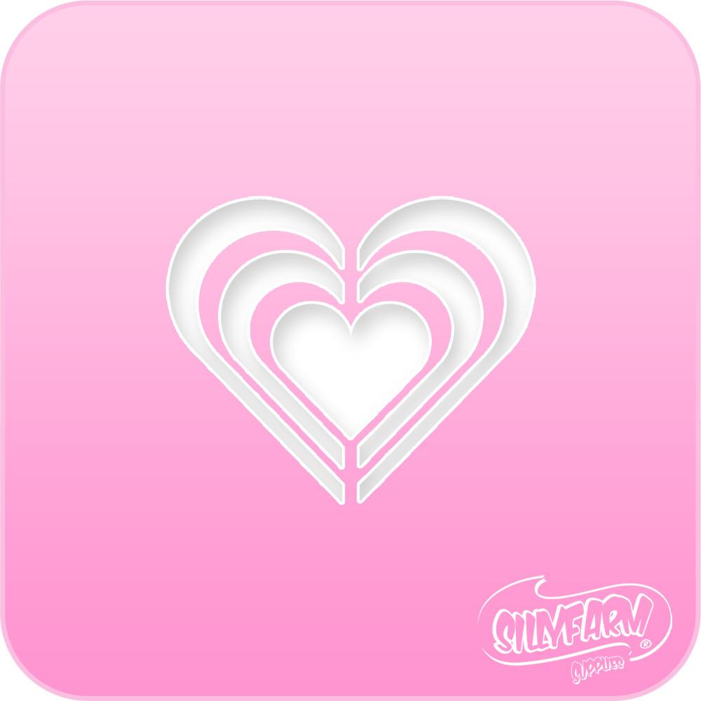Pink Power stencil featuring three nested heart shapes cut from hot pink Mylar.
