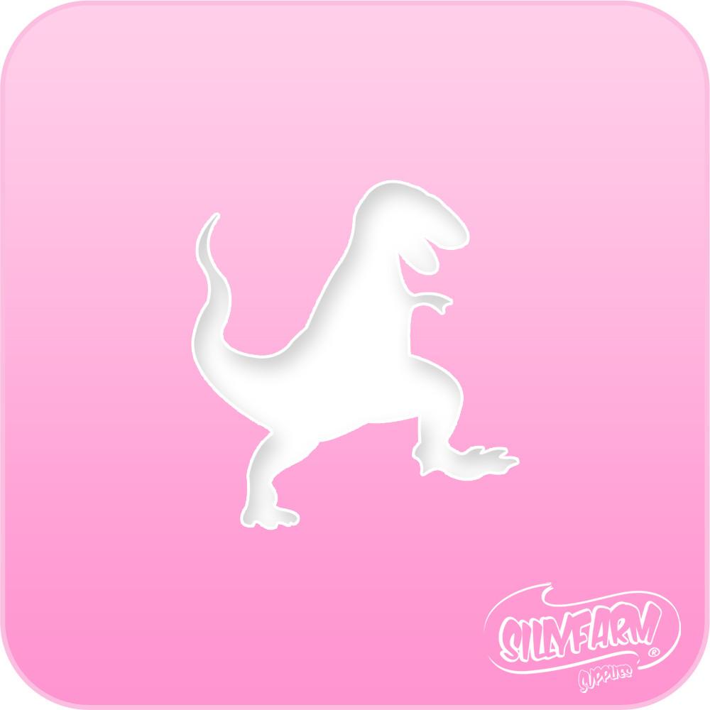 Pink Power stencil featuring a Tyrannosaurus Rex dinosaur silhouette cut from hot pink Mylar.