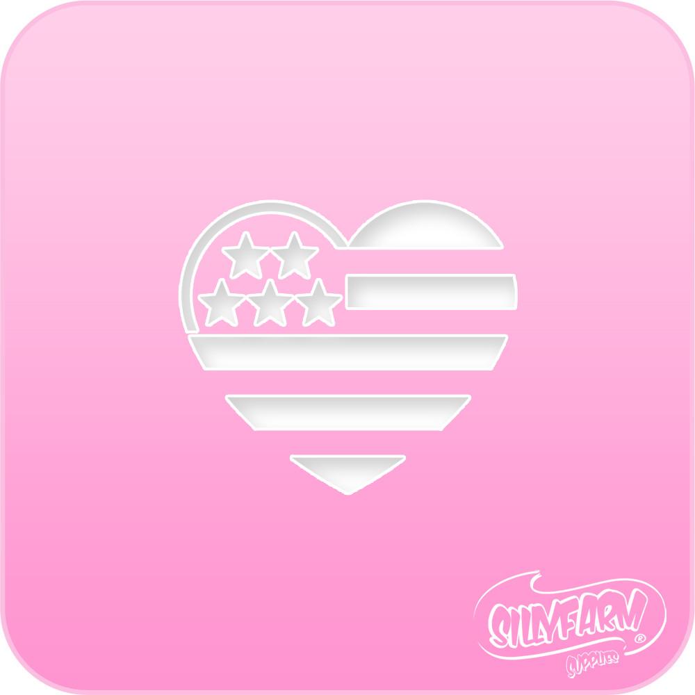 Pink Power stencil featuring a heart-shaped American flag design with stars and stripes cut from hot pink Mylar.