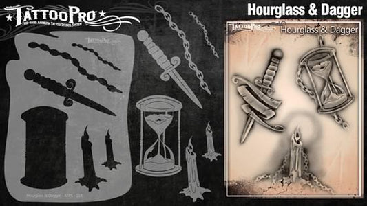 Wiser's Hourglass & Dagger Airbrush Tattoo Pro Stencil Series 2 - Silly Farm Supplies