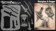 Wiser's Hourglass & Dagger Airbrush Tattoo Pro Stencil Series 2 - Silly Farm Supplies