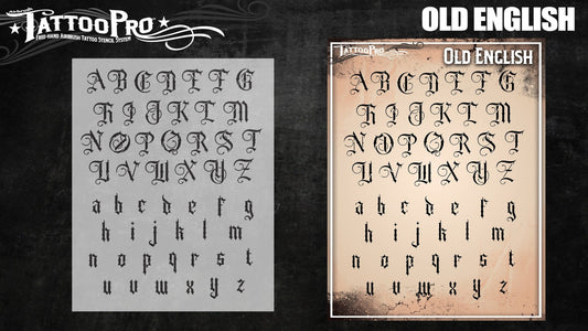 Wiser's Old English Airbrush Tattoo Pro Stencil Fonts - Silly Farm Supplies