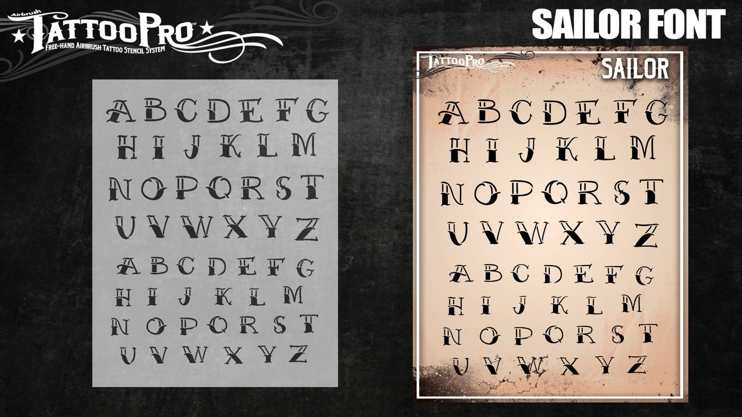 Wiser's Sailor Airbrush Tattoo Pro Stencil Fonts - Silly Farm Supplies