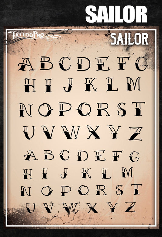 Wiser's Sailor Airbrush Tattoo Pro Stencil Fonts - Silly Farm Supplies