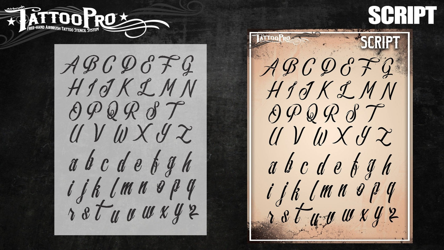 Wiser's Script Airbrush Tattoo Pro Stencil Fonts - Silly Farm Supplies