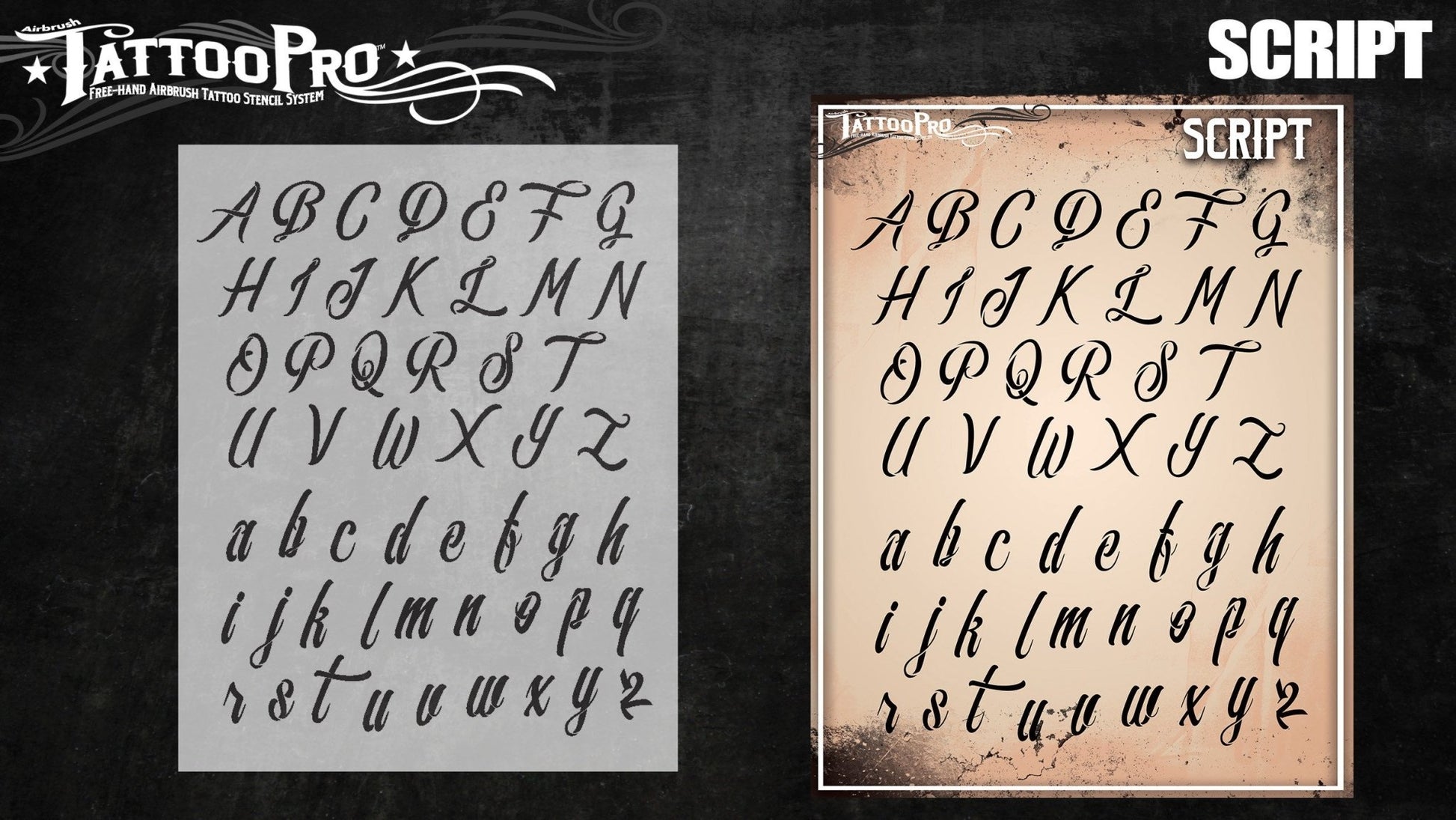 Wiser's Script Airbrush Tattoo Pro Stencil Fonts - Silly Farm Supplies